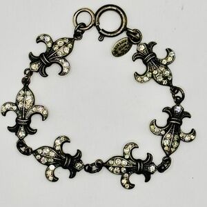 Vintage Catherine Popesco France Fleur De Lis w Swarovski crystals Bracelet 7"